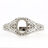 Sterling Silver Semi Mount Ring Setting Oval OV 8x6mm Art Deco Style - Syzjewelry